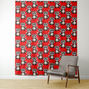 Tenture Motif de Raton Laveur Rouge