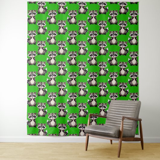 Tenture Motif de Raton Laveur Vert  (En situation)