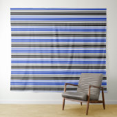 Tenture Motif de rayures blanches noires bleues  (En situation (horizontale))