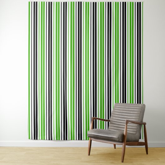 Tenture Motif de rayures vert noir blanc  (En situation)