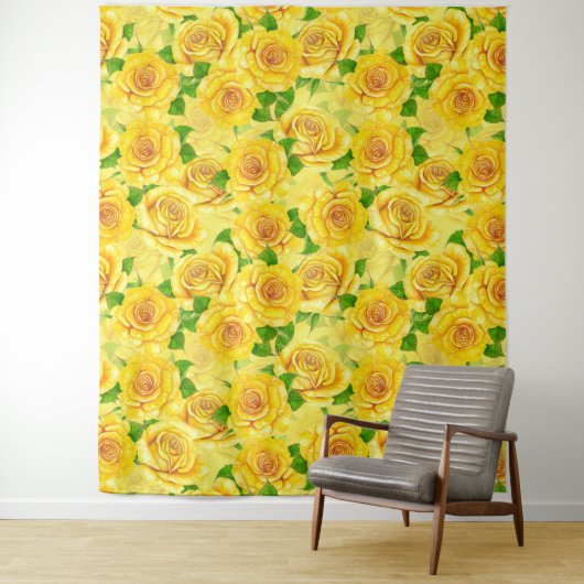 Tenture Motif de rose d'aquarelle jaune (En situation)