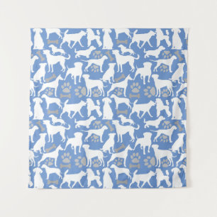 Tenture Motif de silhouette de chien.Blanc.03 Lblue BG
