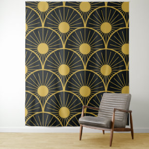 Tenture Motif de soleil doré Art Déco brillant sur fond no