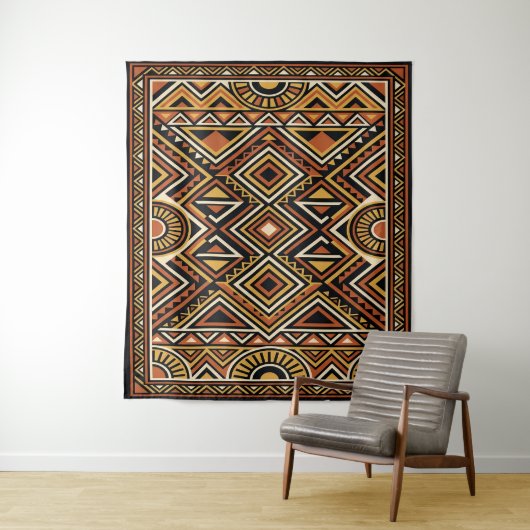 Tenture Motif de surface abstrait boho Ocbre noir (En situation)