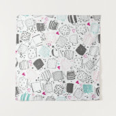 Tenture Motif de tasse dessinée à la main, conception tran (Devant (Horizontal))