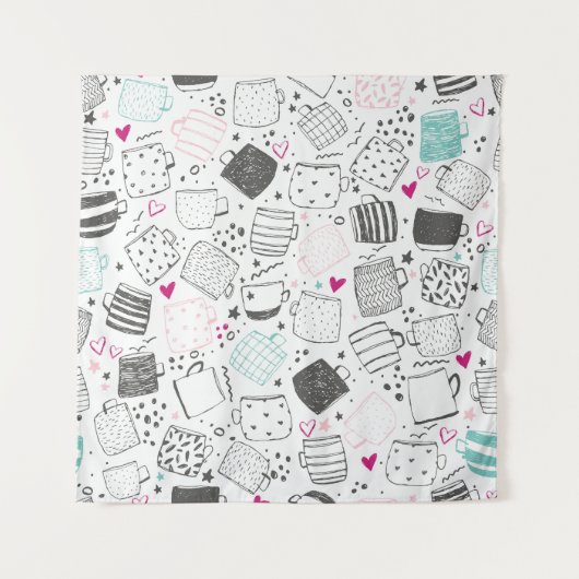 Tenture Motif de tasse dessinée à la main, conception tran (Devant)