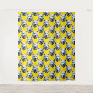Tenture Motif de tête de loup blanc design jaune
