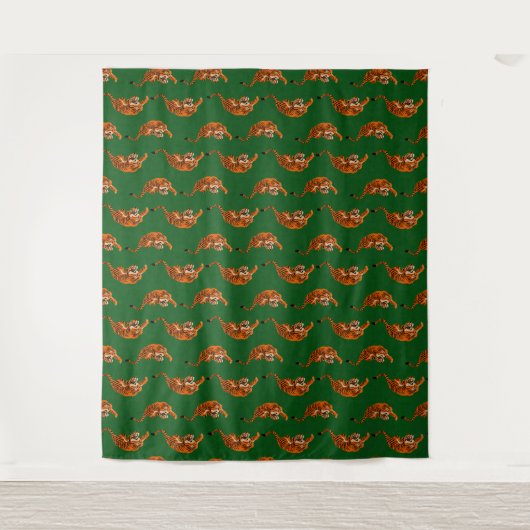 Tenture Motif de tigre avec fond vert (Devant)