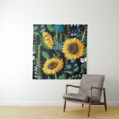 Tenture Motif de tournesol Arrière - plan noir (En situation)