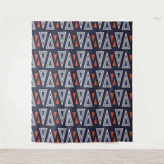 Tenture Motif de triangles géométriques bleu foncé et roug (Devant)
