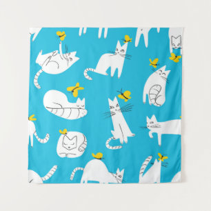 Tenture Motif des chats et papillons