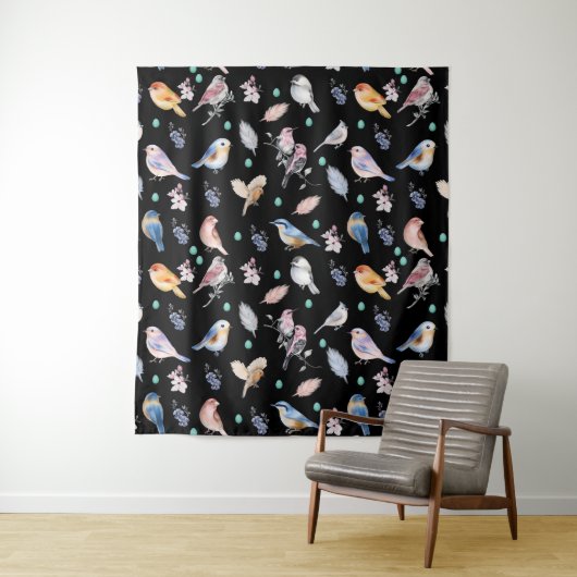 Tenture Motif des oiseaux de printemps (En situation)
