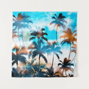 Tenture Motif d'été, arbres tropicaux, ciel.