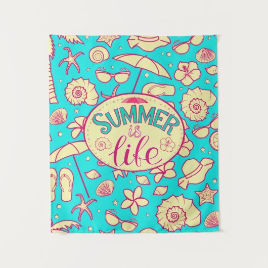 Tenture Motif d'été sur arrière - plan turquoise : paraplu (Devant)