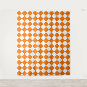 Tenture Motif diamant à carreaux orange et blanc