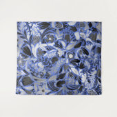 Tenture Motif d'illustration Feuilles floral bleu argent (Devant (Horizontal))