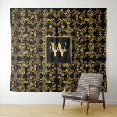 Tenture motif d'impression chic Monogram Gold Floral sur n (En situation (horizontale))