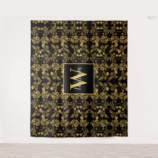 Tenture motif d'impression chic Monogram Gold Floral sur n (Devant)