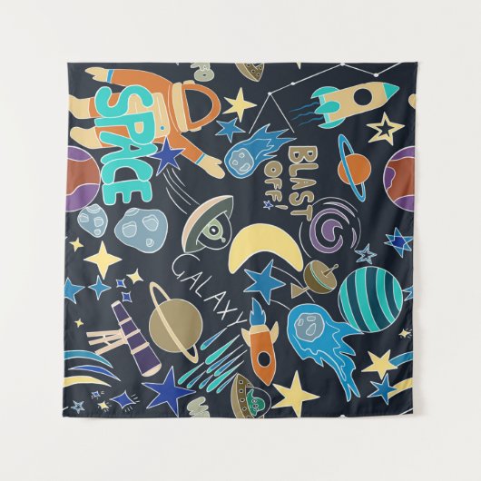 Tenture Motif Doodle de l'espace extra-atmosphérique (Devant (Horizontal))