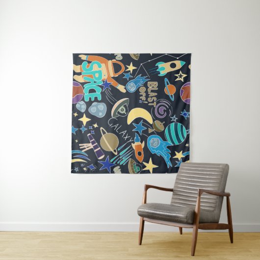 Tenture Motif Doodle de l'espace extra-atmosphérique (En situation (horizontale))
