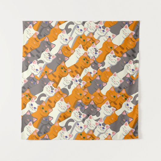 Tenture Motif en diagonale du chat noir blanc gingembre (Devant (Horizontal))