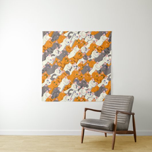 Tenture Motif en diagonale du chat noir blanc gingembre (En situation (horizontale))