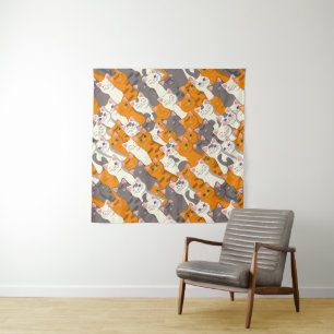 Tenture Motif en diagonale du chat noir blanc gingembre