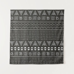 Tenture Motif ethnique tribal noir et blanc avec géométrie