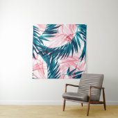 Tenture Motif feuille de palmier vert et rose (En situation (horizontale))