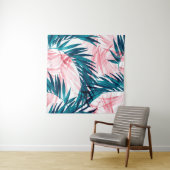 Tenture Motif feuille de palmier vert et rose (En situation)