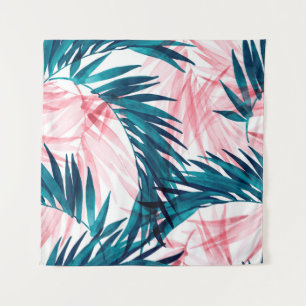 Tenture Motif feuille de palmier vert et rose