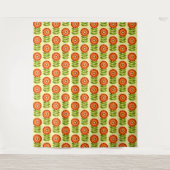 Tenture Motif Fleur Orange, Vert Et Jaune Retro (Devant)