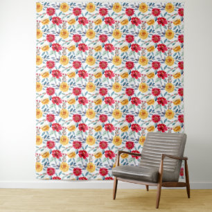 Tenture Motif floral aquarelle ensoleillé en rose jaune