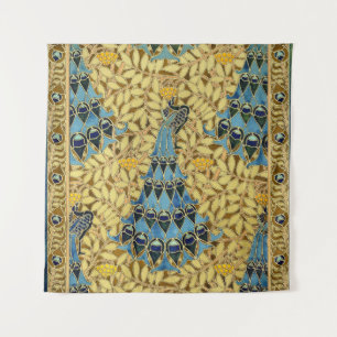 Tenture Motif floral au paon bleu Art nouveau vintage