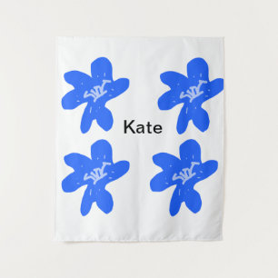 Tenture Motif floral bleu aquarelle ajouter nom