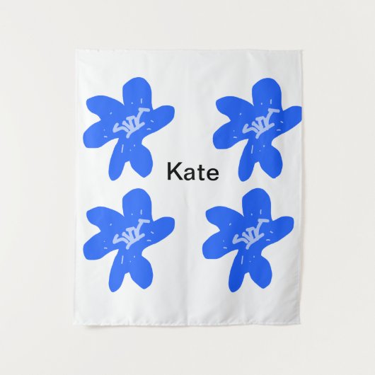 Tenture Motif floral bleu aquarelle ajouter nom (Devant)