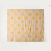 Tenture Motif floral hexagonal sur fond pêche (Devant (Horizontal))