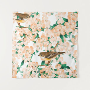 Tenture Motif floral incolore avec oiseaux