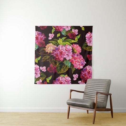 Tenture Motif floral incomparable. Hydrangée sur une sur u (En situation)