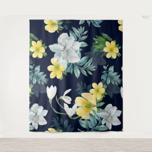 Tenture Motif floral jaune et gris