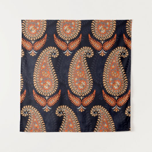 Tenture Motif floral moghol motif sur marine (Devant)