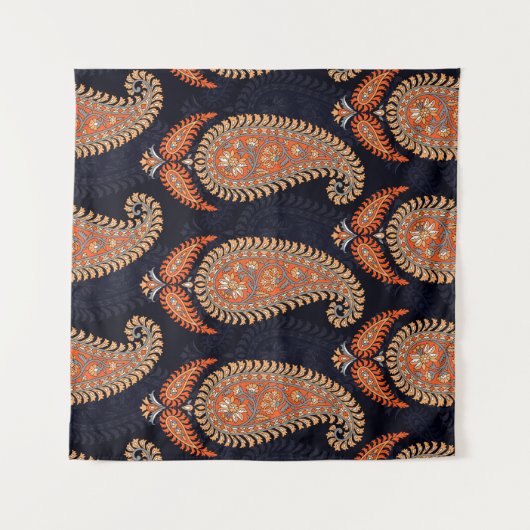 Tenture motif floral moghol sur fond marine (Devant (Horizontal))