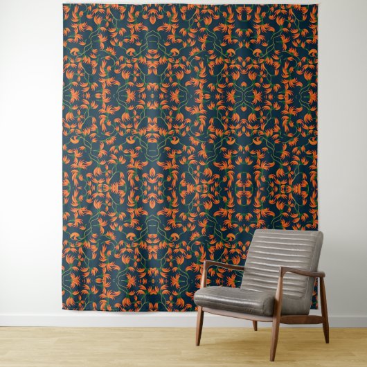 Tenture Motif floral orange fluide (En situation)