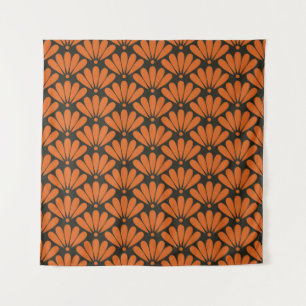 Tenture Motif floral oriental orange bronze et noir sans c