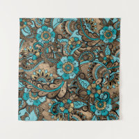 Motif Floral Paisley - turquoise et doré