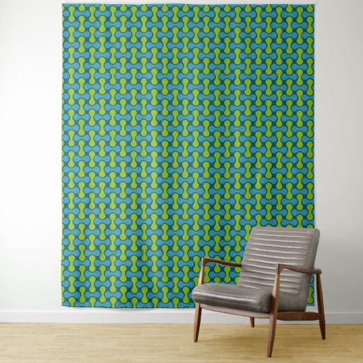 Tenture Motif géométrique Abstrait rétro en bleu et vert (En situation)