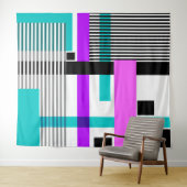 Tenture motif géométrique en couleurs rayées et néons (En situation (horizontale))