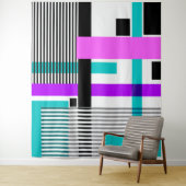 Tenture motif géométrique en couleurs rayées et néons (En situation)