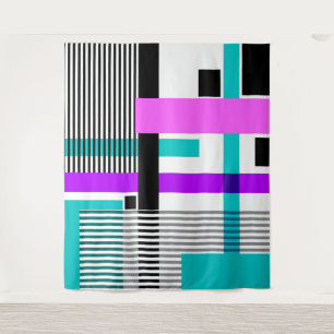 Tenture motif géométrique en couleurs rayées et néons