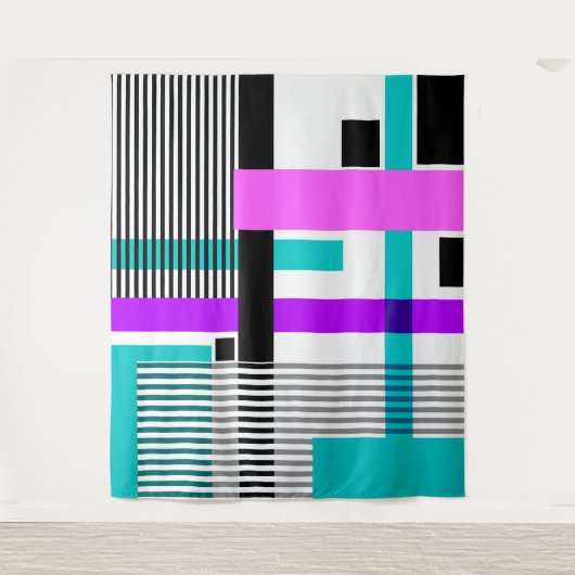 Tenture motif géométrique en couleurs rayées et néons (Devant)